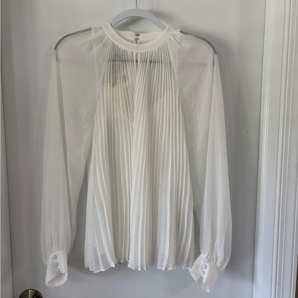 Ted Baker Ivory Macenzi Embellished Pleated Mock Neck Long Sleeve Blouse